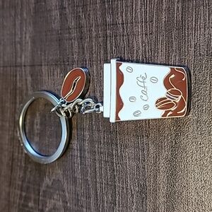 Cafe' Cup Keychain Unisex Brown & White NWOT Office Auto School Keys